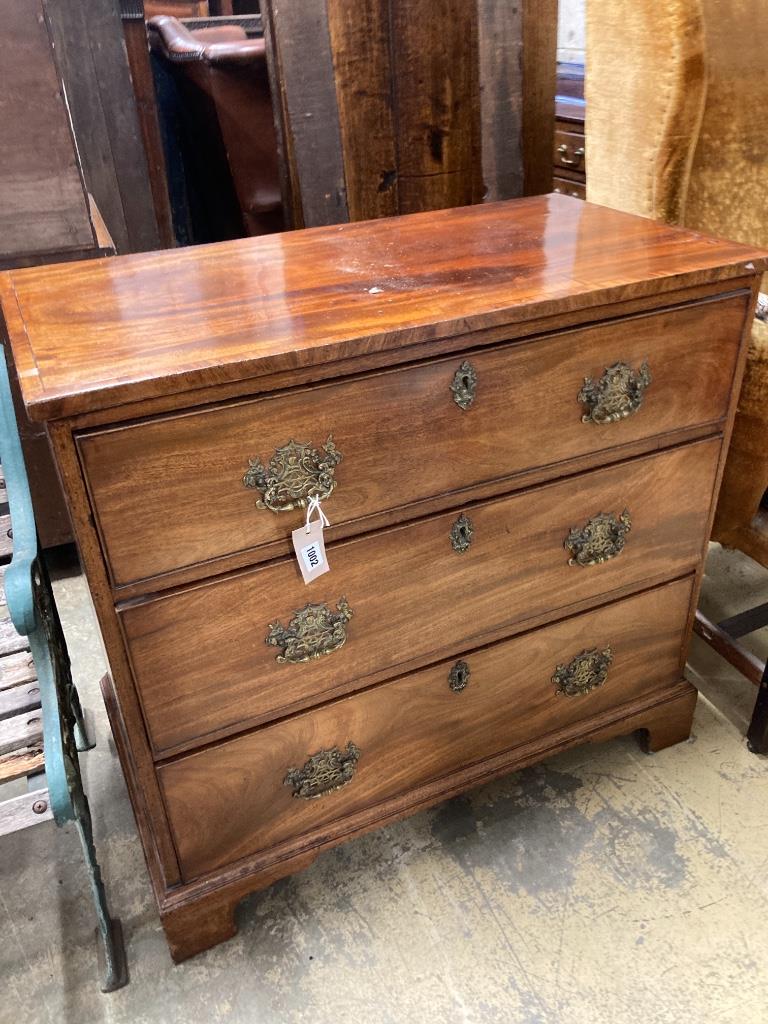 A George III mahogany three drawer chest, width 90cm, depth 48cm, height 83cm